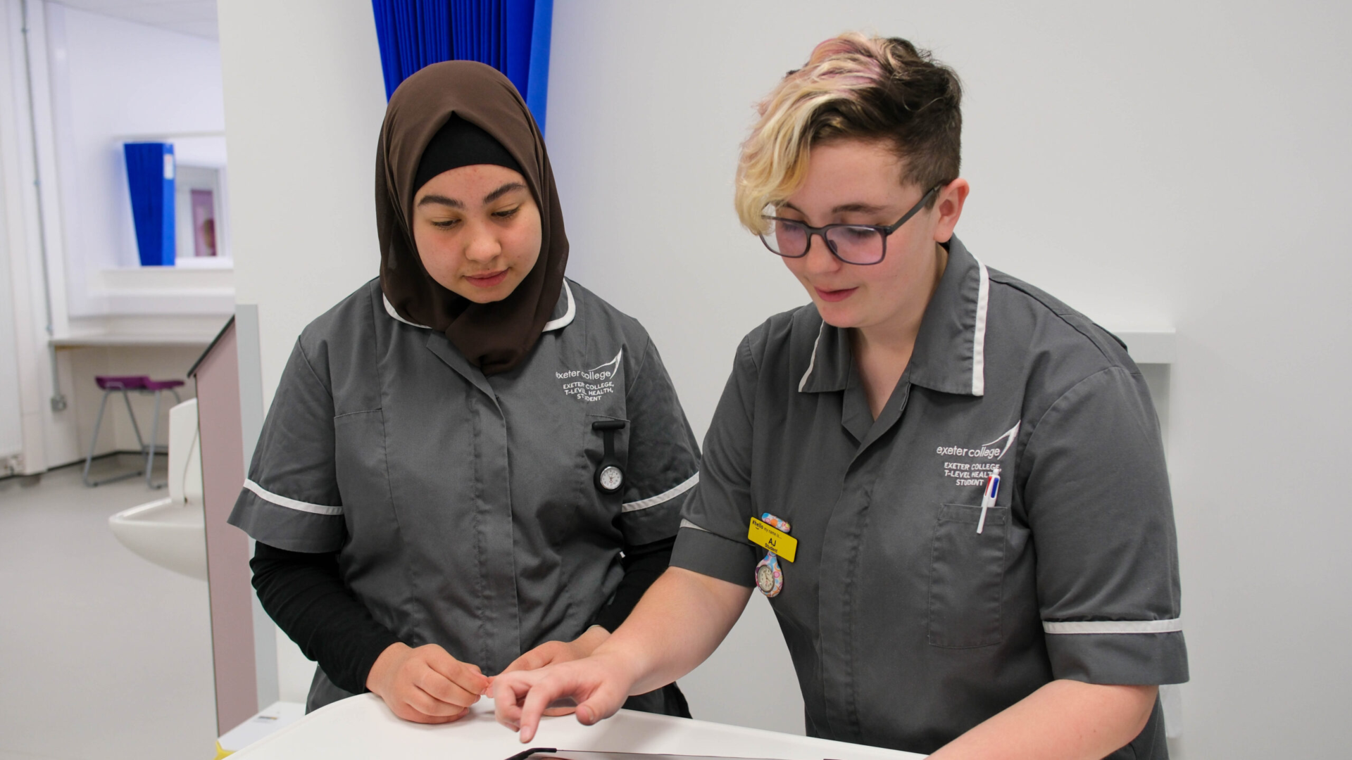 Exeter College T Level Health Learners Duha Alkhouli L and AJ Hutchings R